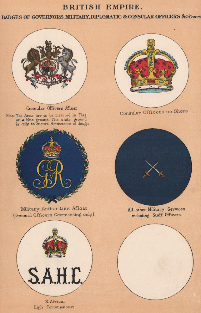 BRITISH EMPIRE BADGES. Consuls. Military Authorities. S. Africa High Comm'r 1916